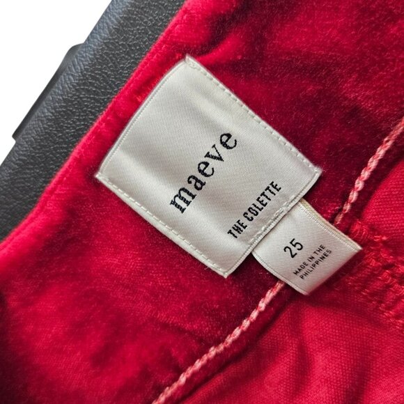 Anthropologie Maeve The Colette Crop Wide Leg Pant, Velvet, Red, Hi-Rise, 25 - Picture 3 of 9